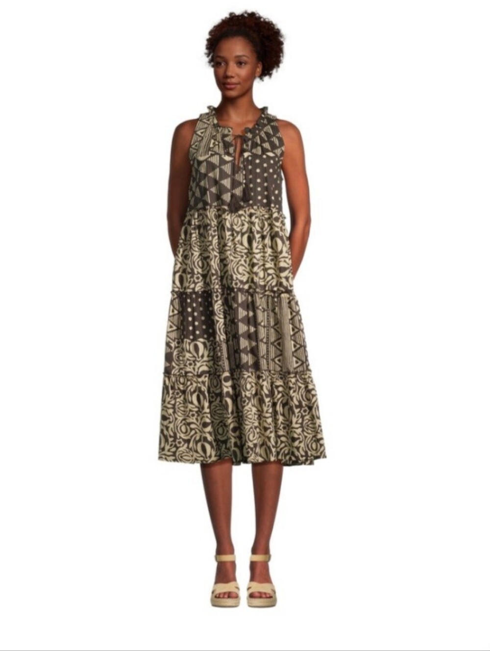 World Market Tiered Patchwork Midi Dress